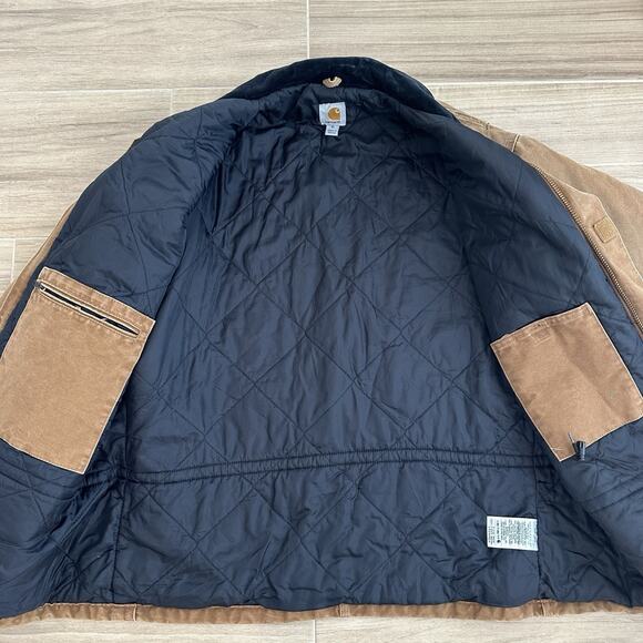 Carhartt Jacket Mens XL Beige Duck Canvas Corduroy Collar Faded C26 211 Work - Picture 5 of 10